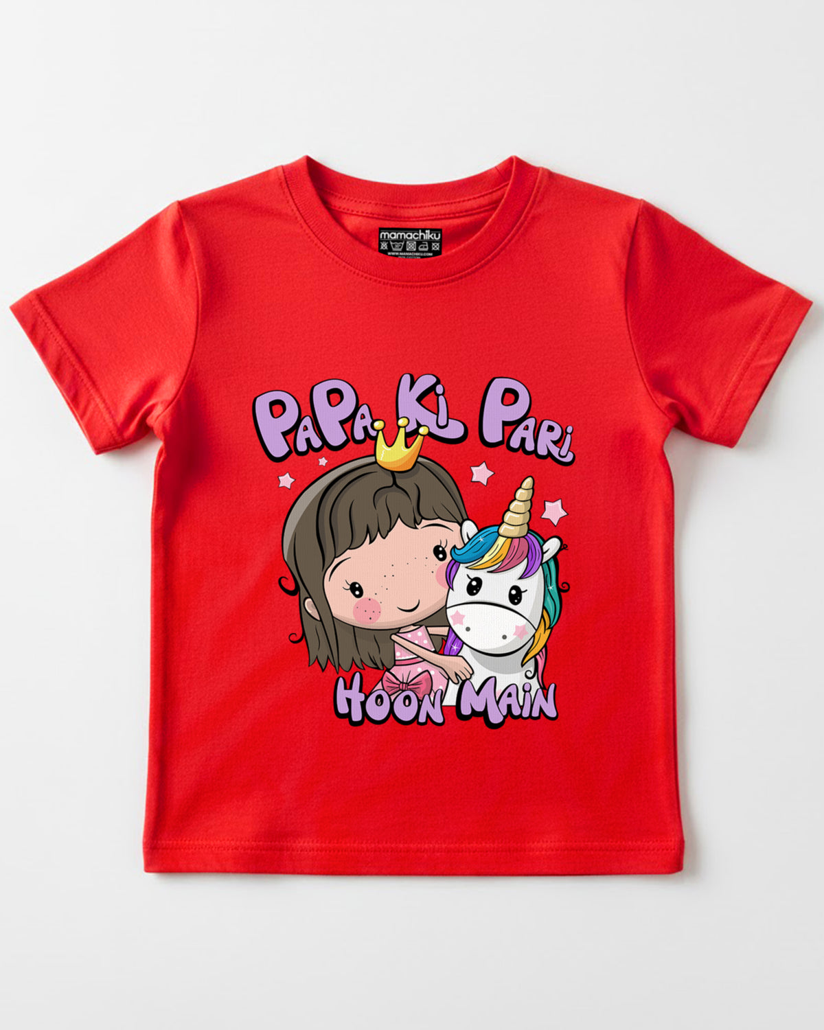 Red kids cotton t-shirt for girls Papa Ki Pari Hu Main